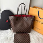 Bolsa LV Neverfull Tote MM Damier - Marrom/Vermelho