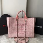 Bolsa Chanel Tote Fibra - Rosa/Branco