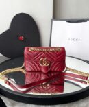 Bolsa Gucci Marmont Matelassê MM - Vermelho/Dourado