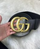 Cinto Gucci Largo Duplo G - Preto/Dourado