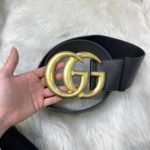 Cinto Gucci Largo Duplo G - Preto/Dourado