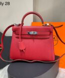 Bolsa Hermes Kelly 28 - Vermelho/Prata