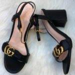 Sandália Gucci Duplo G com Salto Médio - Preto/Dourado