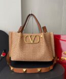 Bolsa Valentino Garavani Vlogo Summer Ráfia Media - Nude/Marrom