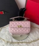 Bolsa Valentino Rockstud Spike - Rosa/Dourado