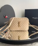 Bolsa Saint Laurent Lou Transversal Pequena - Bege/Dourado