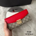 Carteira Gucci Slim Marmont - Bege/Vermelho