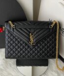 Bolsa Saint Laurent Envelope Matelassê Grain de Poudre - Preto/Dourado