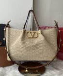 Bolsa Valentino Garavani Vlogo Summer Ráfia - Bege/Marrom