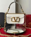 Bolsa Valentino Locò  VLogo em Couro - Branco/Dourado