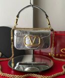 Bolsa Valentino Locò  VLogo em Couro - Prata/Dourado