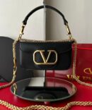 Bolsa Valentino Locò  VLogo em Couro - Preto/Dourado