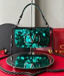 Bolsa Valentino Tiracolo Locò Pequena com Paetê - Verde