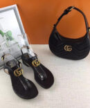 Sandália Gucci Tira Duplo G - Preto