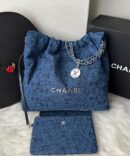 Bolsa Chanel 22 Shiny Jeans - Azul escuro