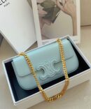 Bolsa Celine Triomphe em Couro - Azul Claro/Dourado