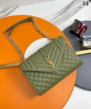 Bolsa Saint Laurent Envelope Grain de Poudre Media - Verde/Dourado