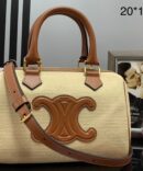 Bolsa Celine Boston Cuir Triomphe Ráfia - Bege/Marrom