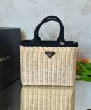 Bolsa Prada Tote Palha - Bege/Preto