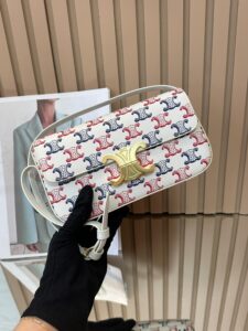 Bolsa Celine Triomphe Shoulder Monogram - Branco/Azul