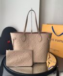 Bolsa LV Neverfull Monogram Empreinte - Bege/Bordô