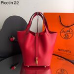 Bolsa Hermes Picotin Lock 22 - Vermelho/Dourado