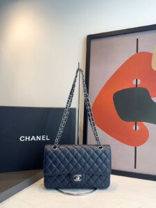 Bolsa Chanel Classic 255 Caviar - Azul Marinho/Prata