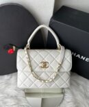 Bolsa Chanel Top Handle Flap - Branco/Dourado