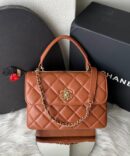 Bolsa Chanel Top Handle Flap - Marrom/Dourado