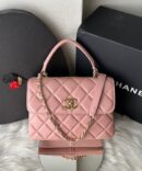 Bolsa Chanel Top Handle Flap - Rosa/Dourado