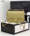 Bolsa Chanel com Alça Wood- Verde/Dourado