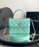 Bolsa Chanel Top Handle Flap - Verde Agua/Dourado