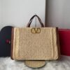 Bolsa Valentino Vlogo Tote de Ráfia Trançada - Bege/Marrom