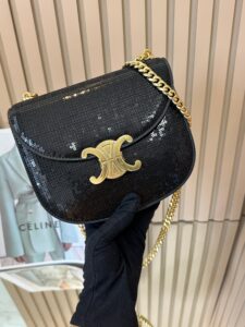 Bolsa Celine Besace Mini com Aplicações - Preto/Dourado