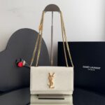 Bolsa YSL Kate Couro Caviar-Of White/Dourado