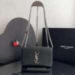 Bolsa YSL Kate Couro Caviar-Preto/Prata