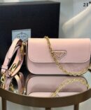 Bolsa Prada Couro Saffiano - Rosa/Dourado