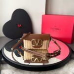 Bolsa Valentino VLogo Ráfia - Bege/Marrom