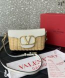 Bolsa Valentino VLogo Ráfia Bege/Branco