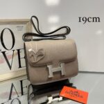 Bolsa Hermes Constance Epsom 19cm - Cinza/Prata