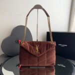 Bolsa YSL Puffer Camurça MM-Marrom 