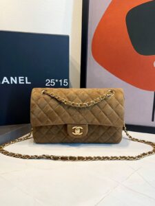 Bolsa Chanel Classic 11.12 Camurça-Caramelo/Dourada