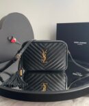 Bolsa YSL Câmera Lou em Couro Acolchoado com Chaveiro - Preto