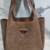 Bolsa Prada Tote Com Placa Camurça - Marrom