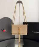 Bolsa YSL Kate Tassel Crocodilo - Bege/Dourado