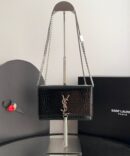 Bolsa YSL Kate Tassel Crocodilo - Preto/Prata