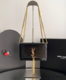 Bolsa YSL Kate Tassel Crocodilo - Preto/Dourado