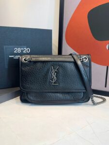  Bolsa YSL Niki G Granulada-Preto/Prata