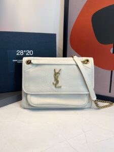  Bolsa YSL Niki G Granulada-Branco/Dourado