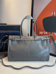 Bolsa Prada Tote Couro-Cinza Claro